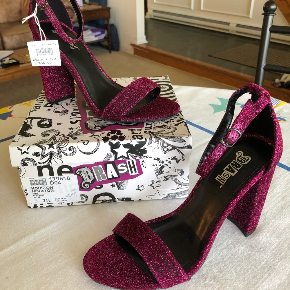 Brash Hot Pink Sparkly Heels - Size 7.5 Brand New